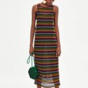 NWT Zara Tarafaluc Mesh striped crochet Dress S